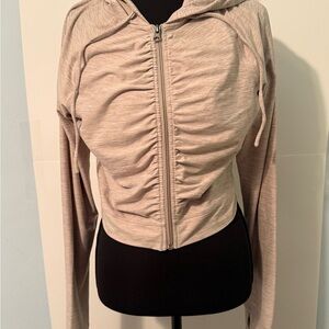 Women's Ruched Zip-Up Hoodie - Beige